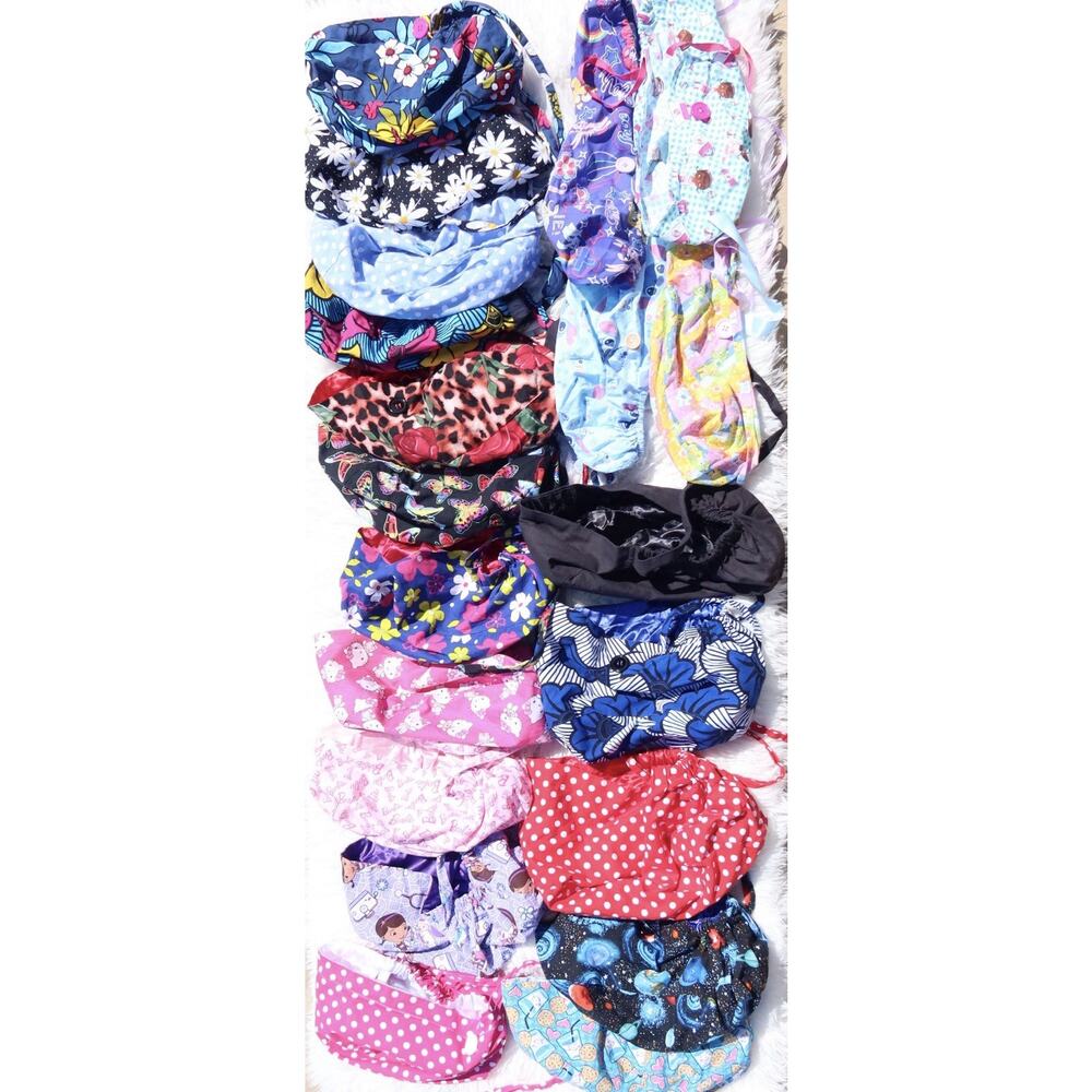 Lot of 20 Custom Nurse Scrub Caps 16 Silk Lined Hello Kitty Barbie Bouffant